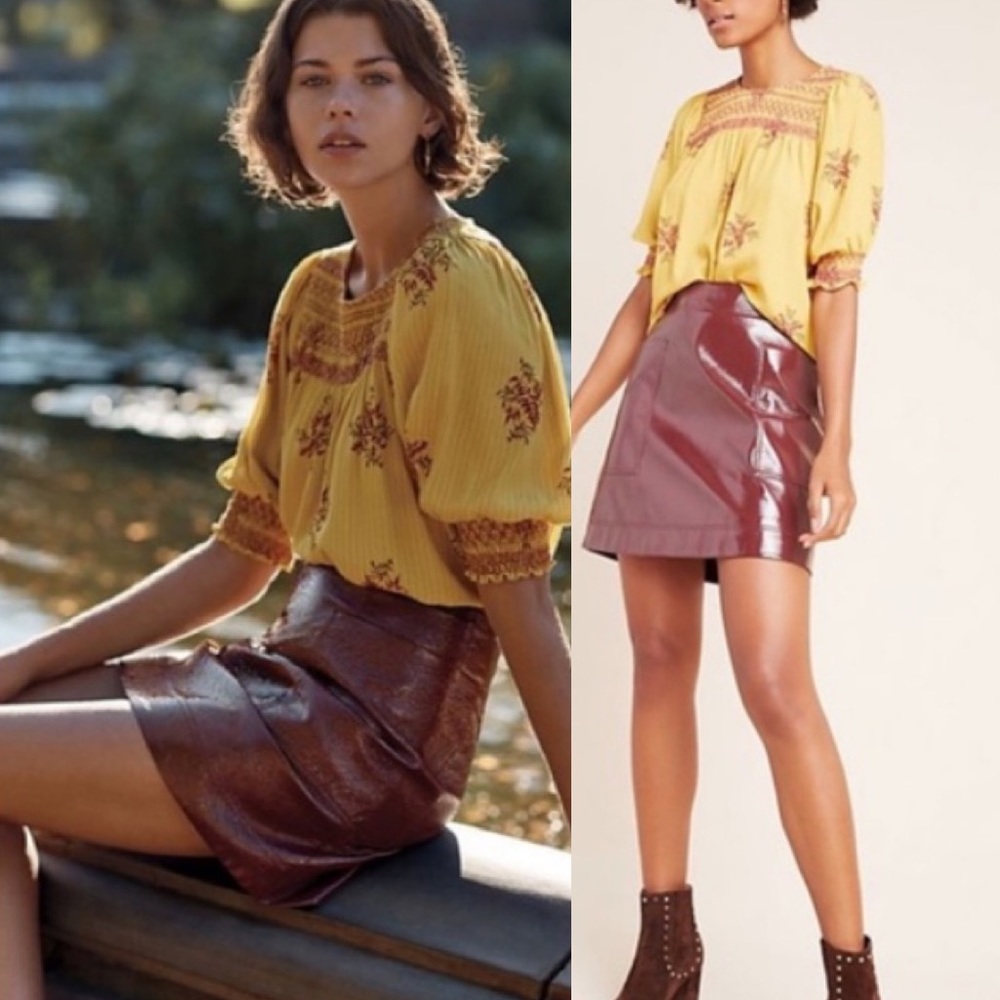 NWT Anthropologie Faux Patent Leather Skirt Wine SZ-12